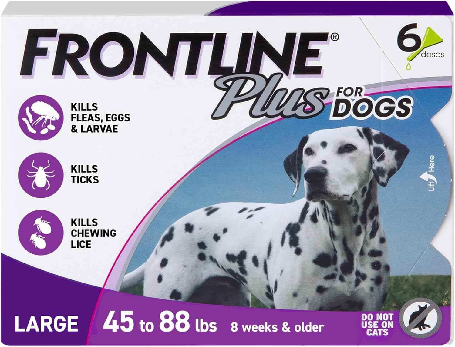 Frontline Plus for Large Dogs 45 to 88 Pounds Flea and Tick Treatment, 6 Doses - Punch Bazar