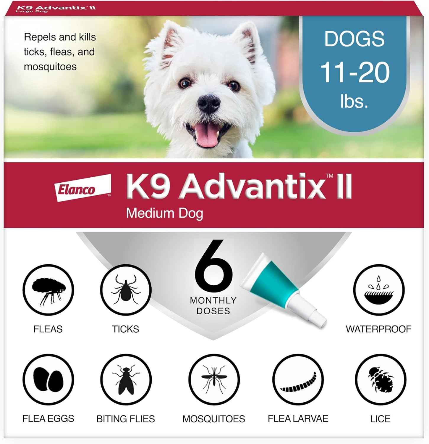 K9 Advantix II Medium Dog Flea Treatment & Prevention | Vet-Recommended for Dogs 11-20 lbs | 6-Mo Supply - Punch Bazar